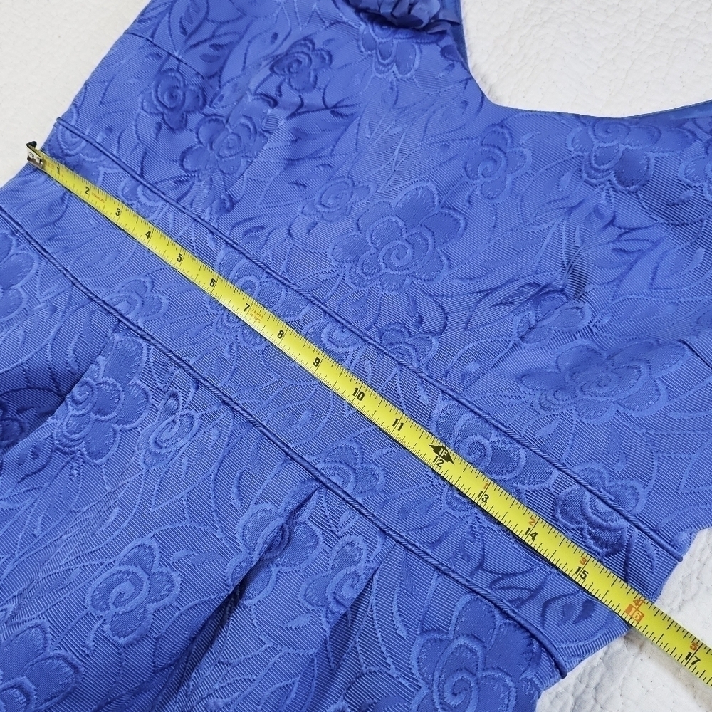 Tahari ASL Blue Jacquard Floral Sleeveless Dress - Picture 6 of 10